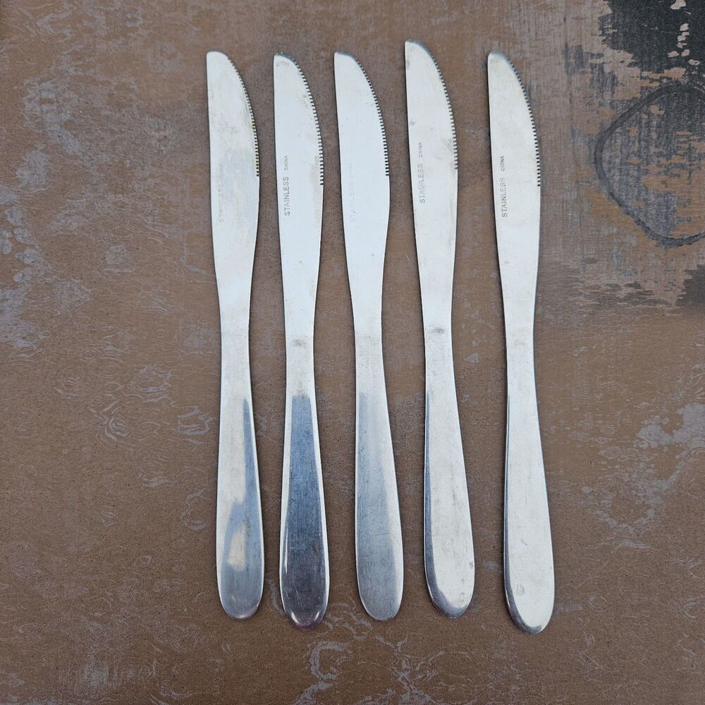 Lot of 5 Vintage Stainless Steel Dinner Knives Flatware Korea China Mixed Set